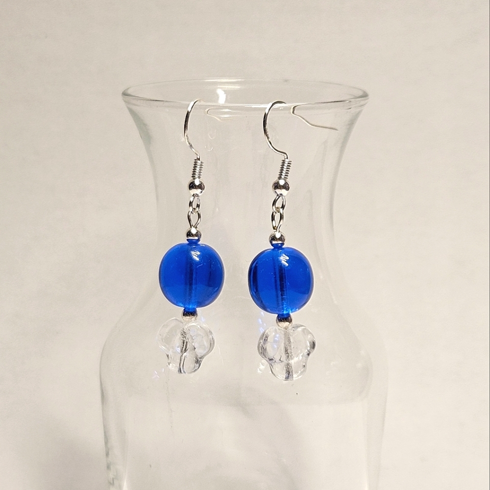 Blue and Clear Glass Beaded Earrings - Picture 2 of 6